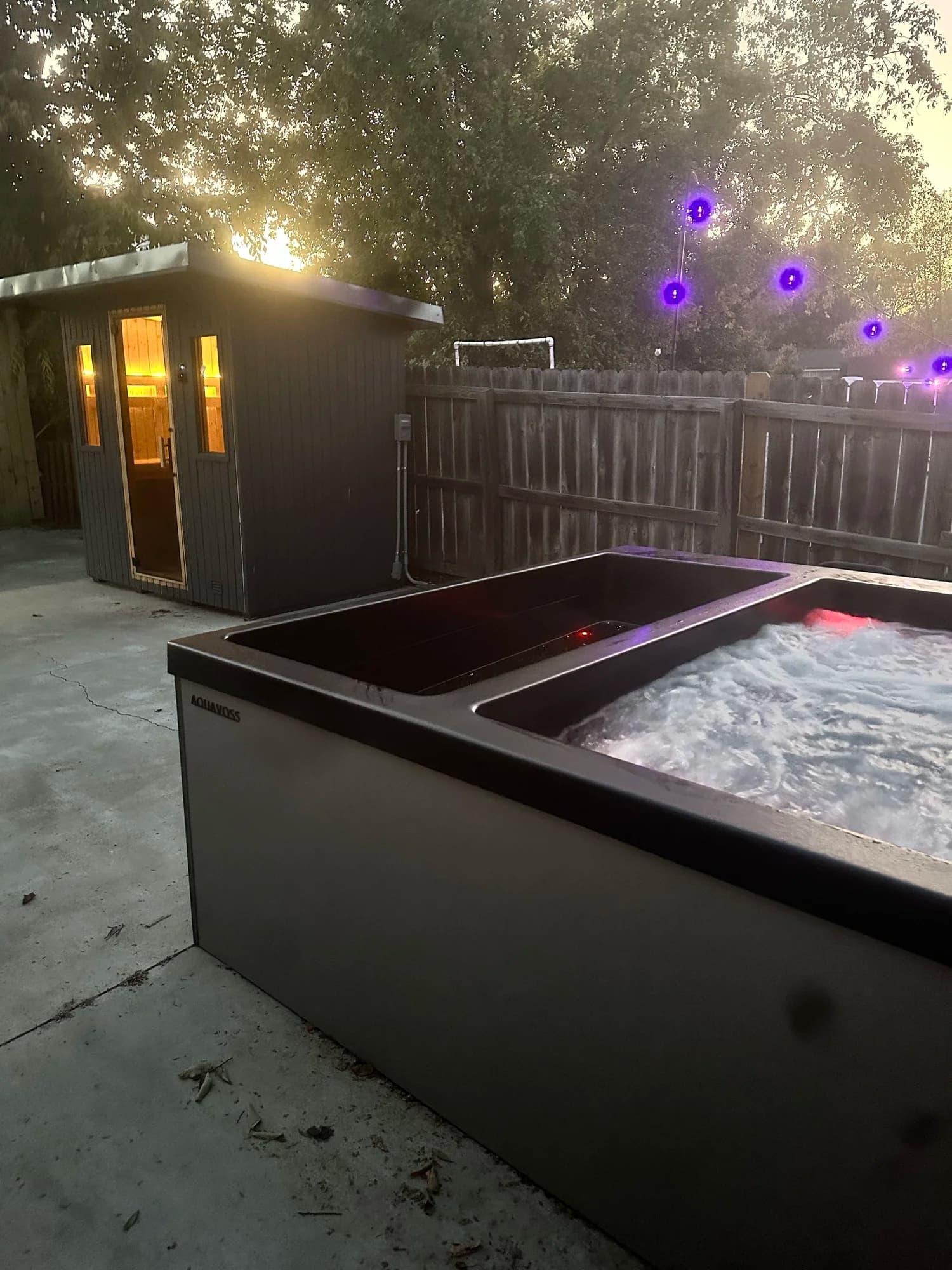 The sauna, cold plunge and hot tub at Trainbetr East Nashville